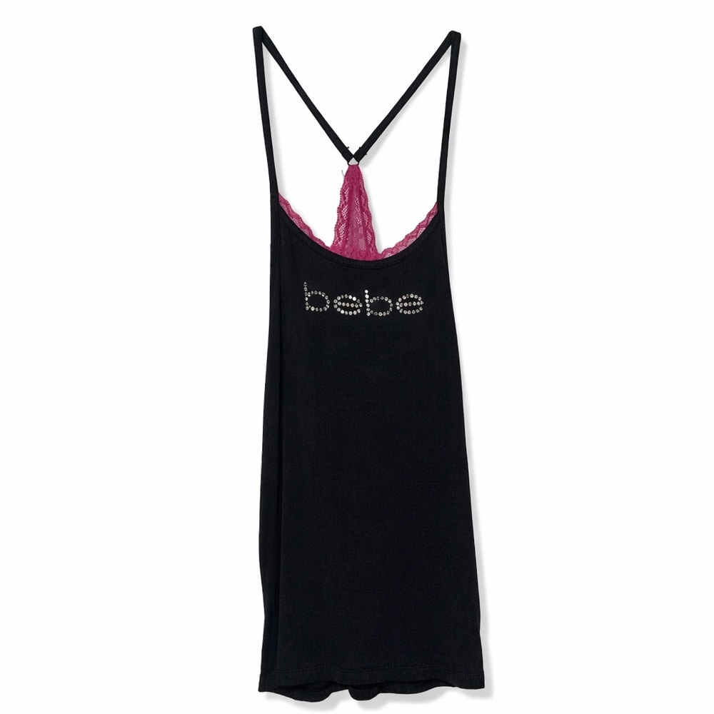 Bebe Dark Grey Tank with Pink Lace Accent pajamas with matching bottoms